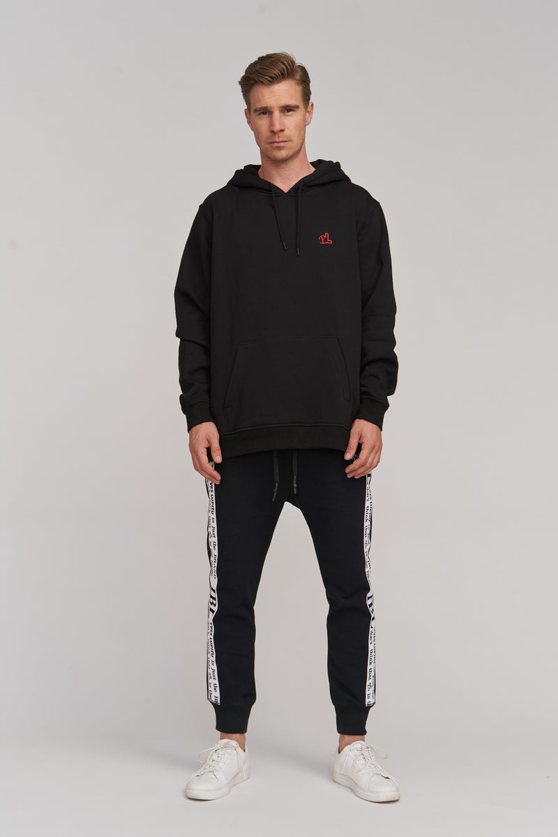 RED YL LOGO HOODIE BLACK - YVES LUPITU