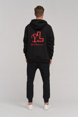 RED YL LOGO HOODIE BLACK - YVES LUPITU